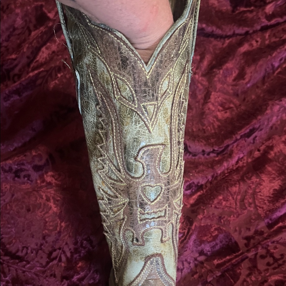 Steve Madden Moss Green Brown Leather Top Stitched Cowboy Boots 10M - Picture 10 of 12